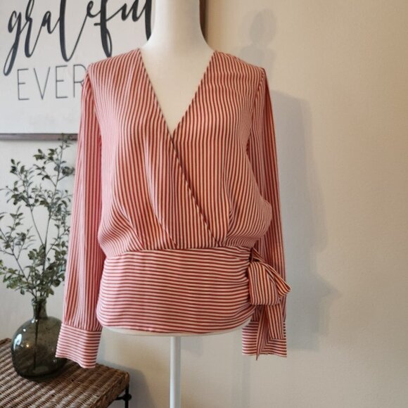 STRIPE BLOUSE WITH BANDED WAIST TIE BY CHELSEA28 / NORDSTROM - SIZE S - EUC - Picture 2 of 10